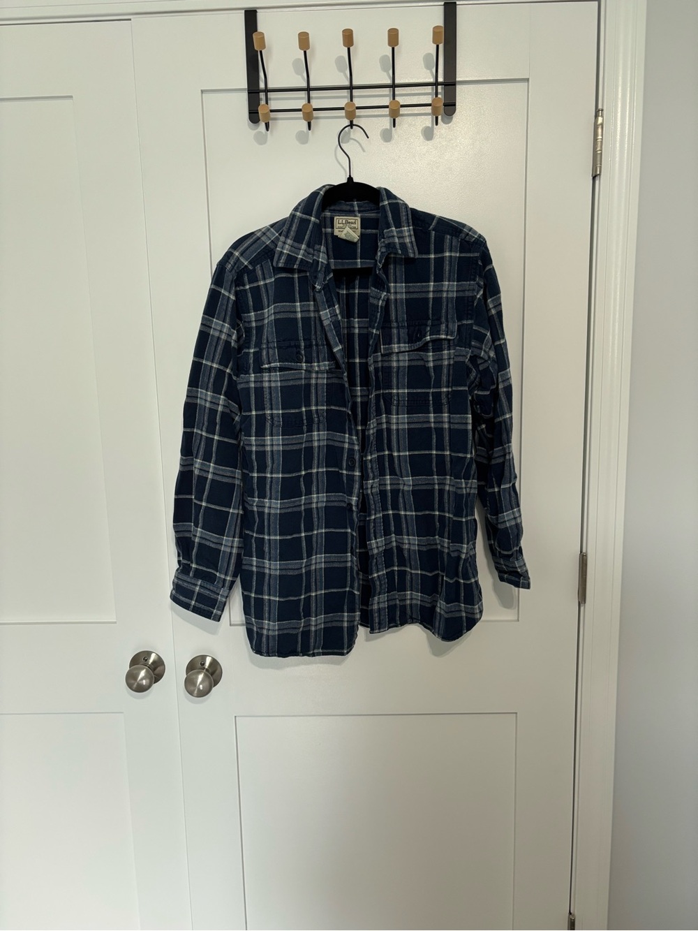 L.L. Bean Navy and White Plaid Shirt Jacket
